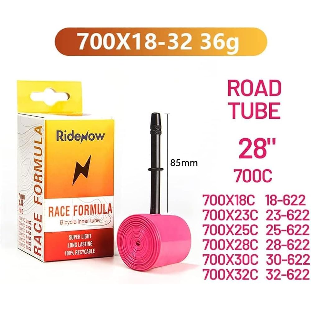 RideNow Ultralight Bike Inner Tube 700 x 18-32 Road Tube 45/65/85mm Presta Valve (Pack of 2 Tubes)
