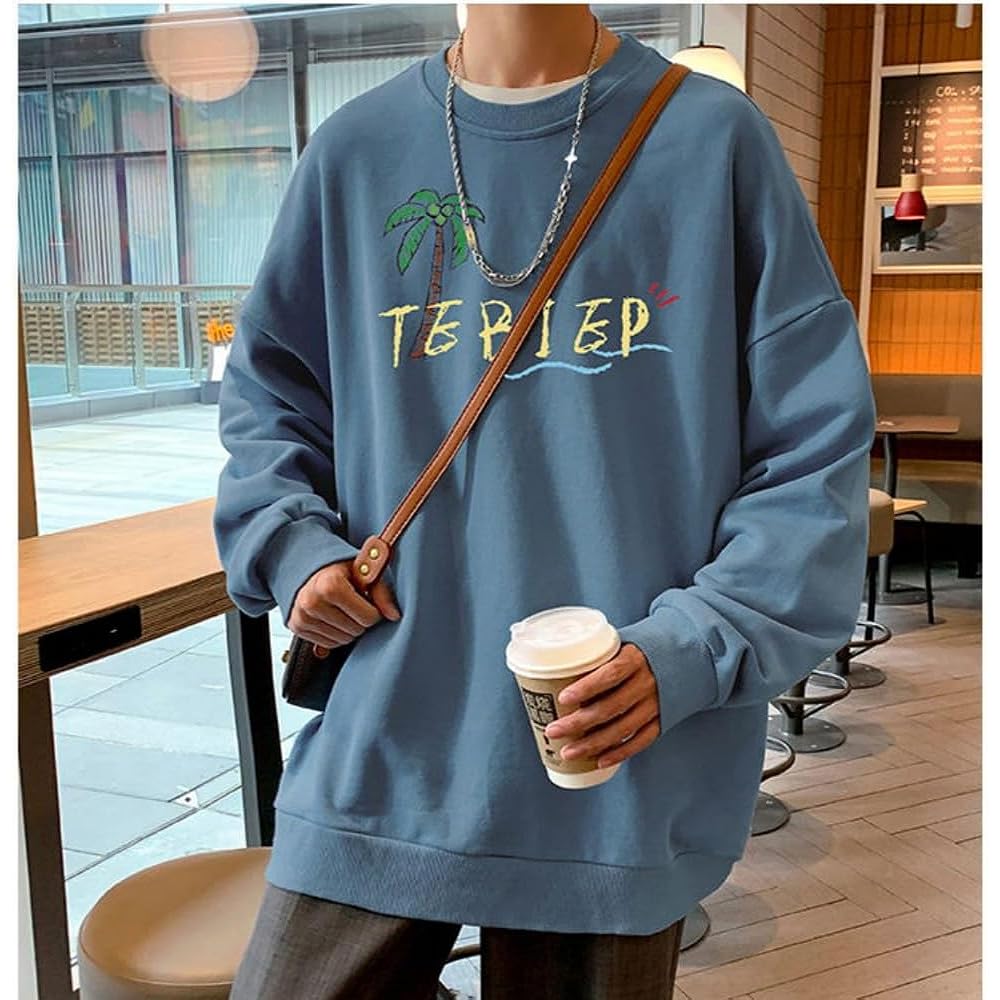 [CALEBGAR] Sweatshirt, Men's, Autumn Clothes, Long Sleeve, Round Collar, Cute, Bear, Funny, Back Print, Stylish, Student, Outerwear, Loose, Comfortable, Korean, Popular, Casual, Autumn, Winter, Spring, Cool Tops, Comfortable Sweatshirts