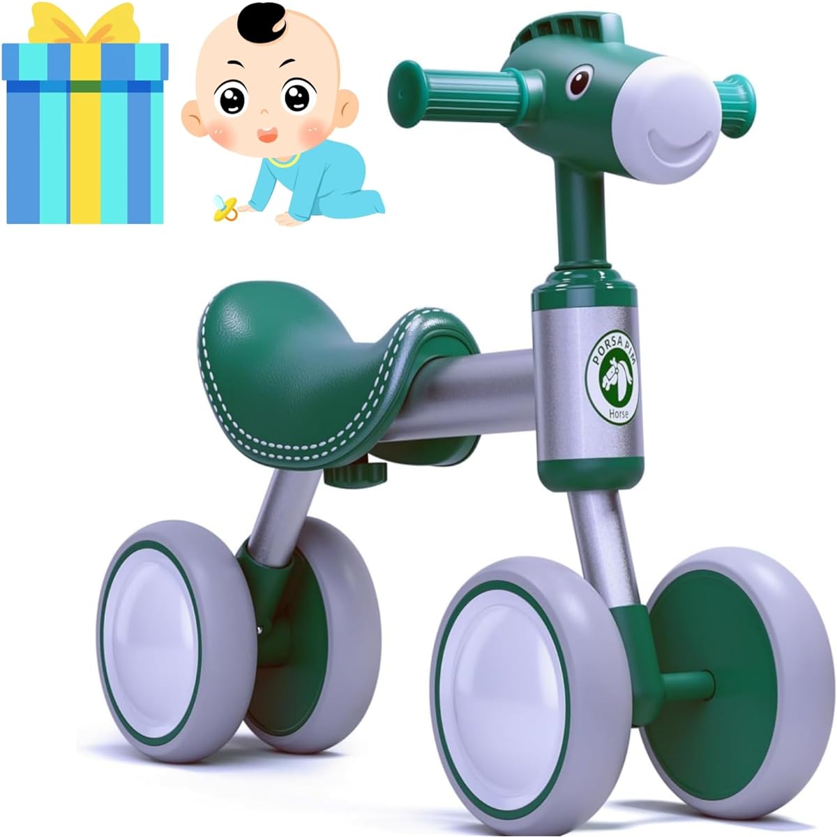 TWFRIC Baby Balance Bike 1-2 Years Old Boys Girls 12-36 Months Toddler Balance Bike No Pedal 4 Wheel Riding Baby Bike Preschool First Ride Toy 1 Year Old Boy First Birthday Gift