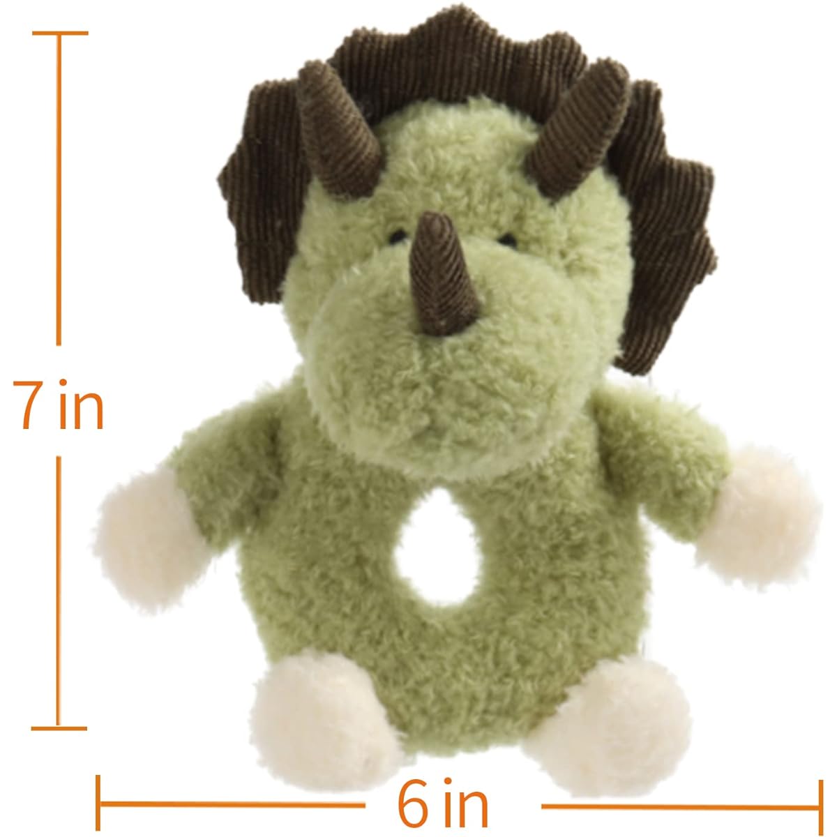 Apricot Lambbaby Rabby Triceratops Soft Rattle Plush Toy Newborn Soft Hand Grip Shaker 0+ Months (Green Triceratops, 6 Inch)