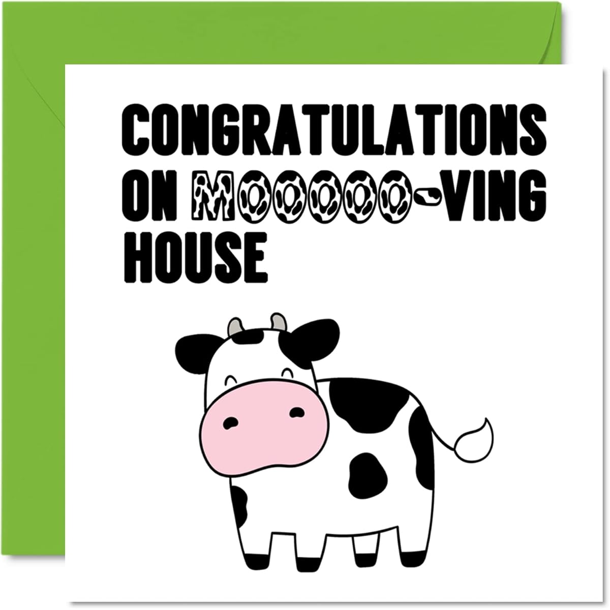Happy New Home Card Funny - Moooo-ving House - Congratulations Housewarming New Home Card Joke Banter Moving House Card 5.7 x 5.7 Inch Welcome House Warming Greeting Card for Friends and Family