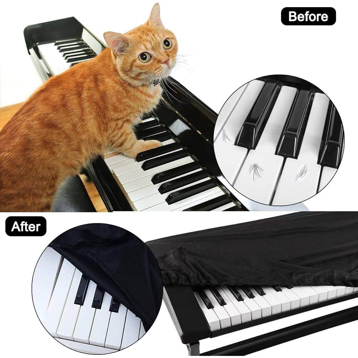 lyfLux Digital Piano Keyboard Dust Cover for 88 Keys Digital Piano Keyboard Dust Cover with Elastic Cord Lock Clasp (Black)
