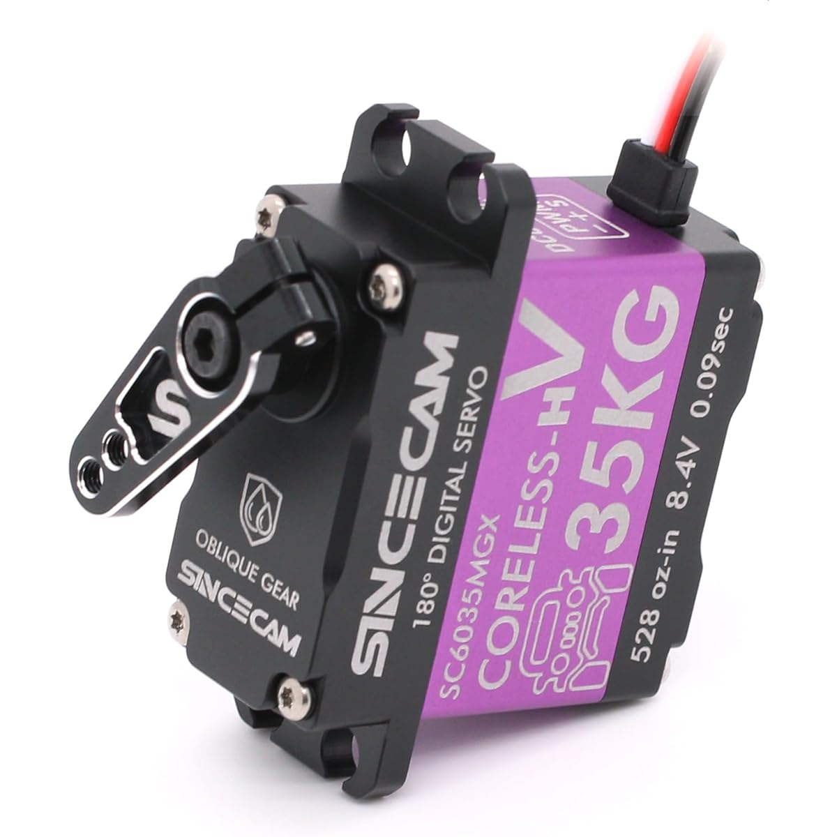 Sincecam 35kg Hollow Cup High Speed Motor Servo 180° Waterproof Digital Steering Servo Full Aluminum Alloy Body Reinforced Steel Helical Gear Compatible with 1/8 1/10 1/12 Remote Control Car Robot Ship
