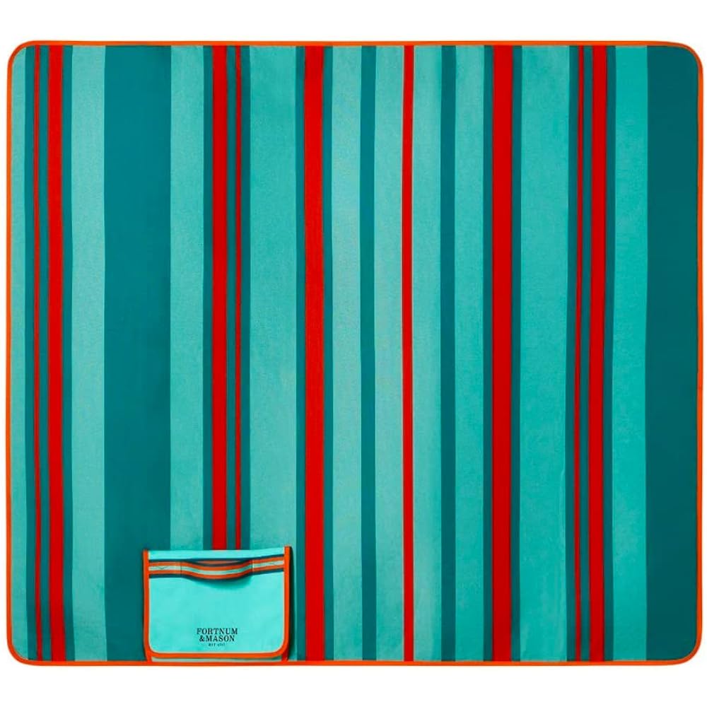Fortnum & Mason [Fortnum & Mason] Nile Light Blue Striped Made from Recycled PET Bottle, Compact and Portable with Handle, Picnic Mat, Leisure Sheet, Mat [Parallel Import]
