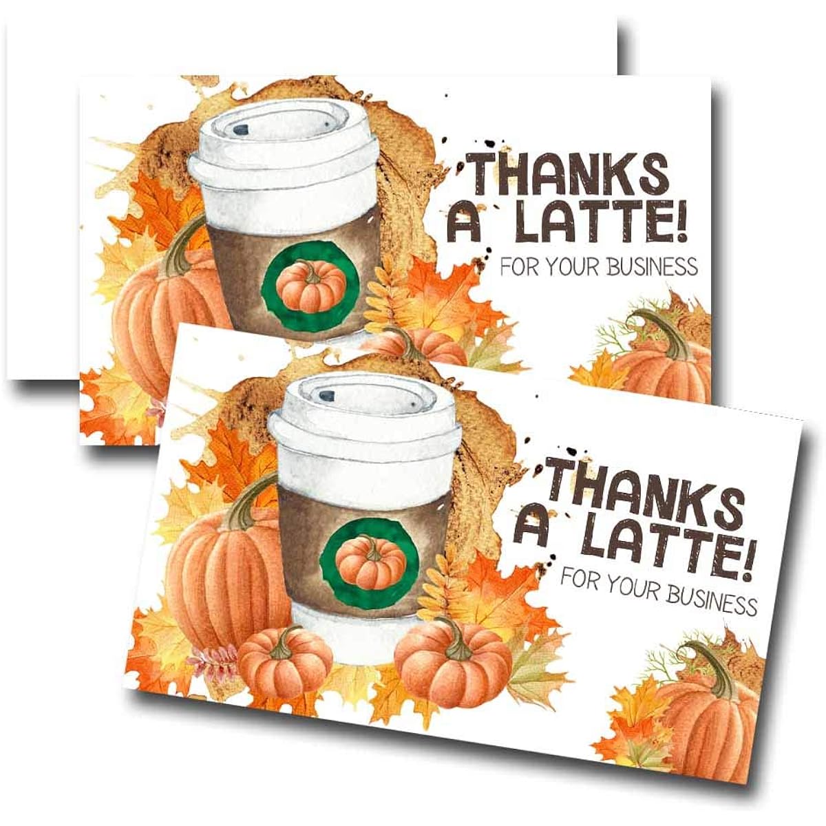 AmandaCreation Funny Thank You Latte Pumpkin Spice Coffee Theme Thank You Customer Package Inserts 2" x 3.5" Single Sided Insert Cards, 100 Count