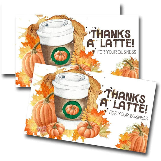 AmandaCreation Funny Thank You Latte Pumpkin Spice Coffee Theme Thank You Customer Package Inserts 2" x 3.5" Single Sided Insert Cards, 100 Count
