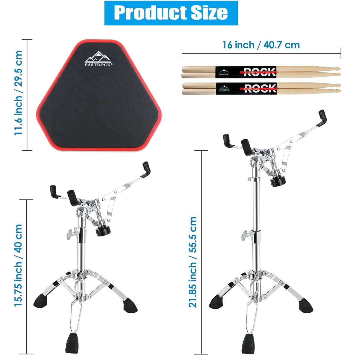 EASTROCK Practice Drum Pad with Stand 11 Inch Double Sided Silent Silicone Tram Practice Pad Silicone Drum with Drum Stand Red+Black