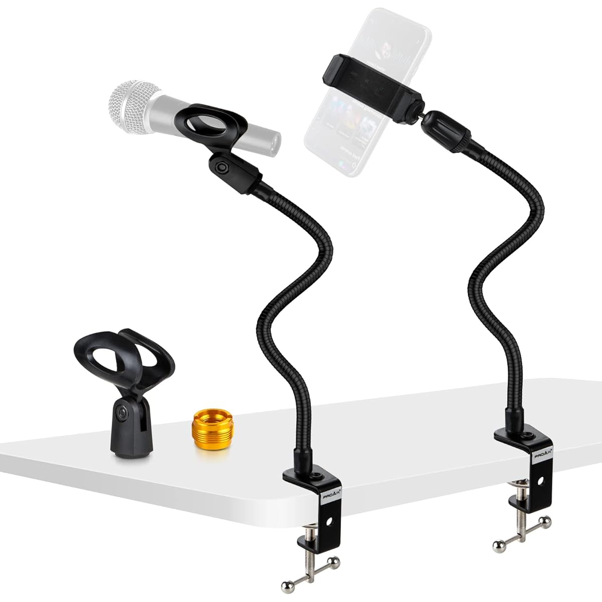 Desktop Microphone Stand 13" Flexible Gooseneck Mic Stand Desk Universal Microphone/Cell Phone Stand Holder with Heavy Duty Desk Clamp Mic Clip 3/8" to 5/8" Thread Adapter for Blue Yeti/Shure/Other Microphones