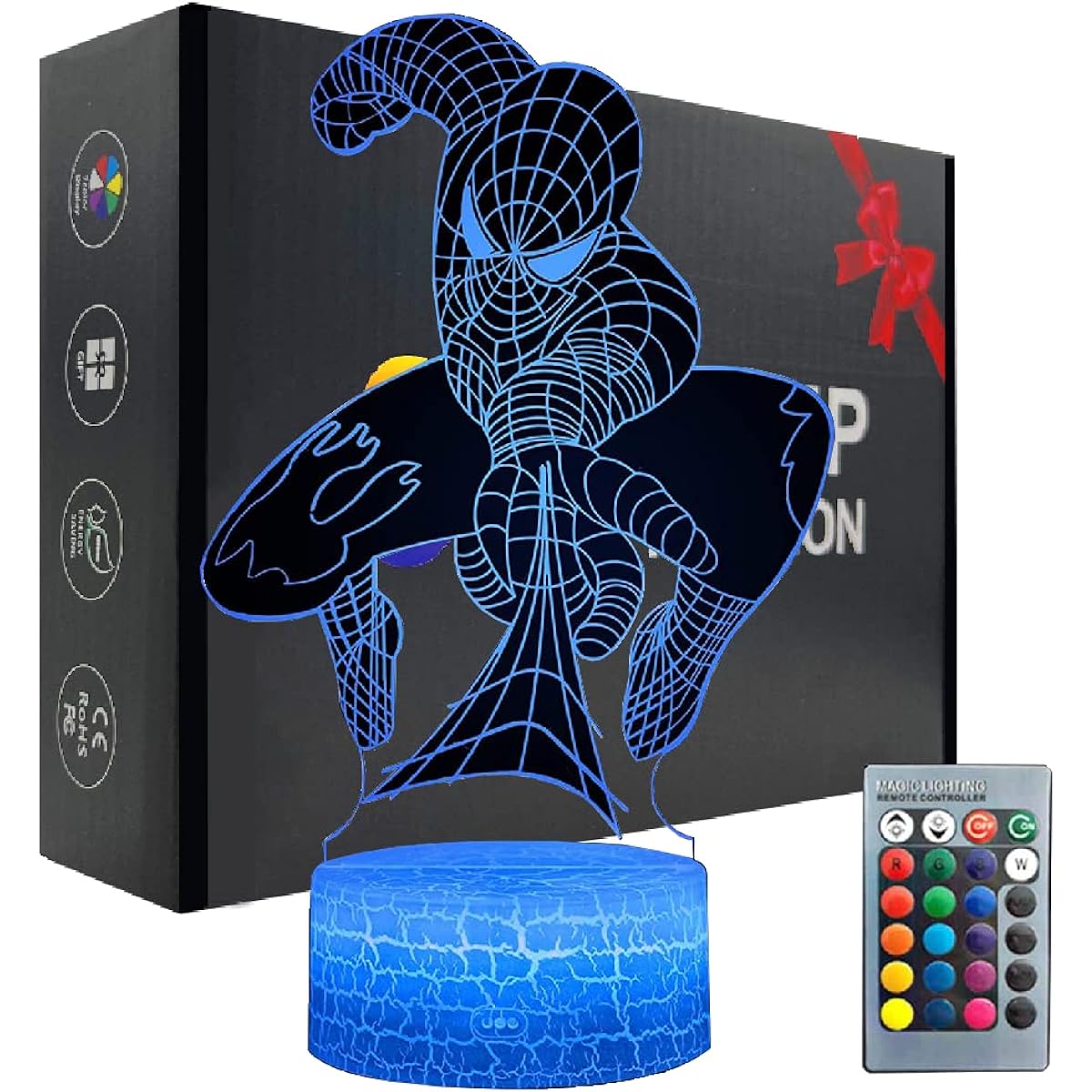 Superhero Gifts 3D Night Light for Kids Superhero Toys for Boys Spider Hero Night Light Kids 16 Colors Changing Remote Smart Touch Cool Gifts for Boys Men Girls Bedroom Light