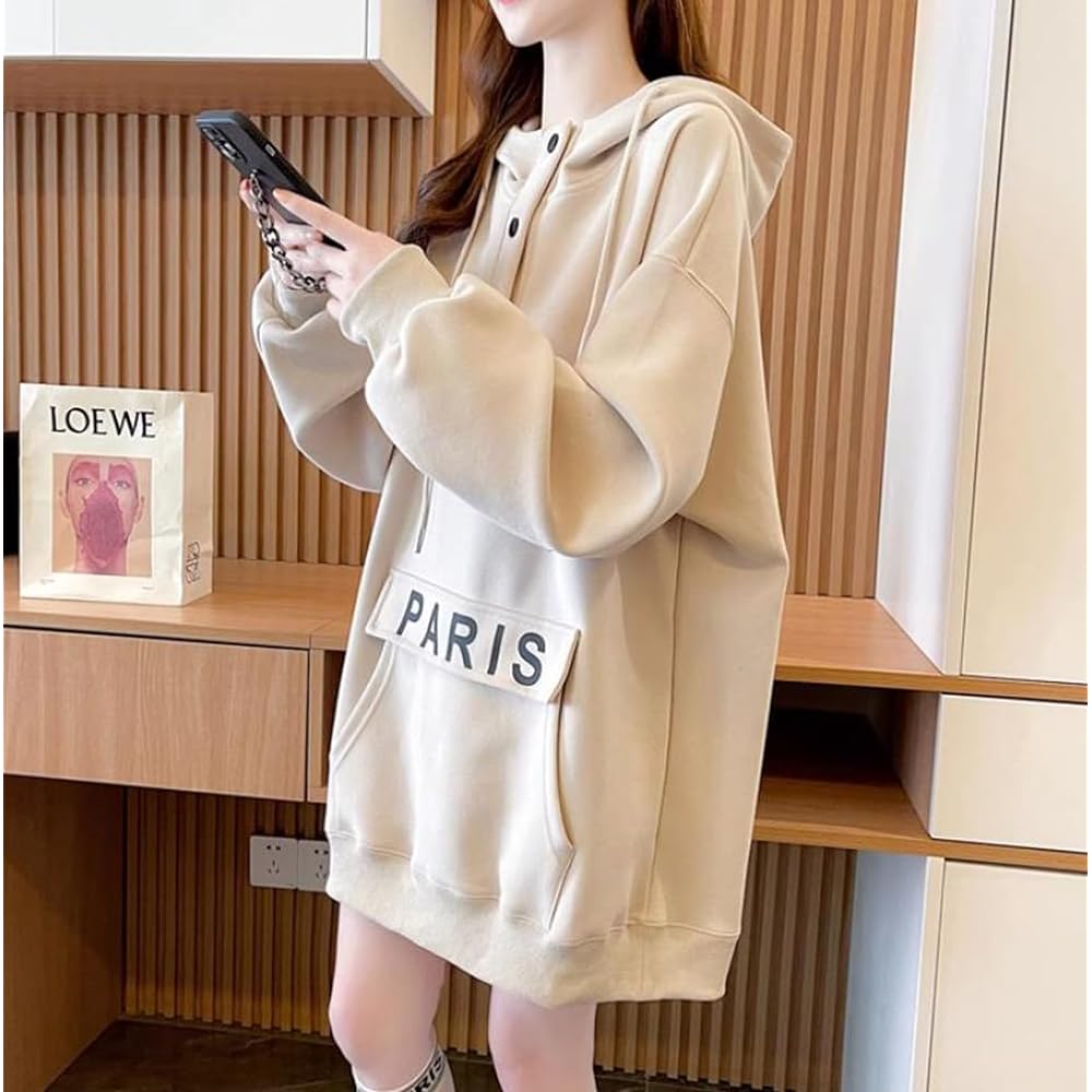 [JIYUTOR] Long Parka Women's Sweatshirt Hooded Sweatshirt With Pocket Big Silhouette Body Covering Large Size Loose Fleece Lined Parka