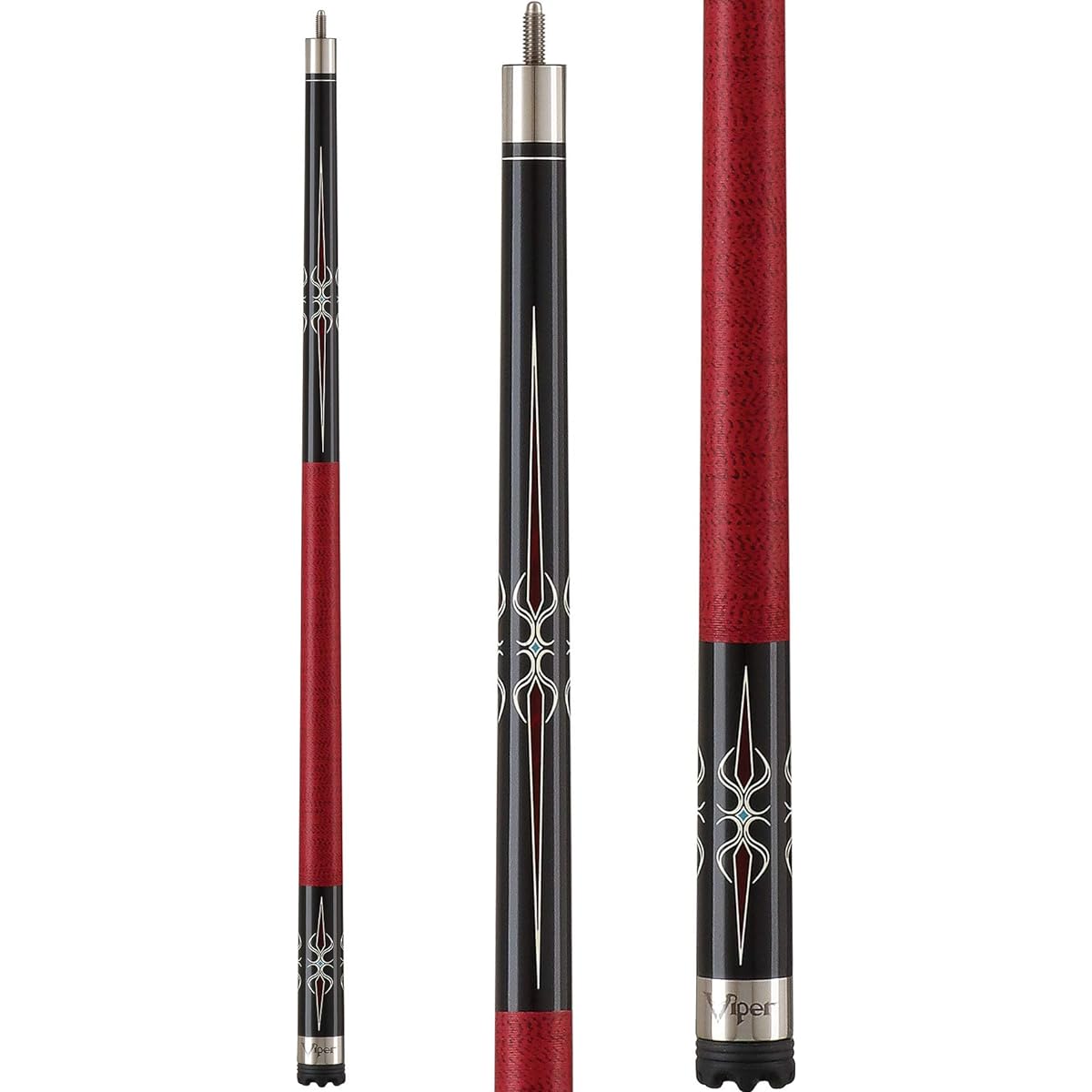 Viper Sinister Billiard/Pool Cue 58" 2 Piece Black Burgundy/Cream Point