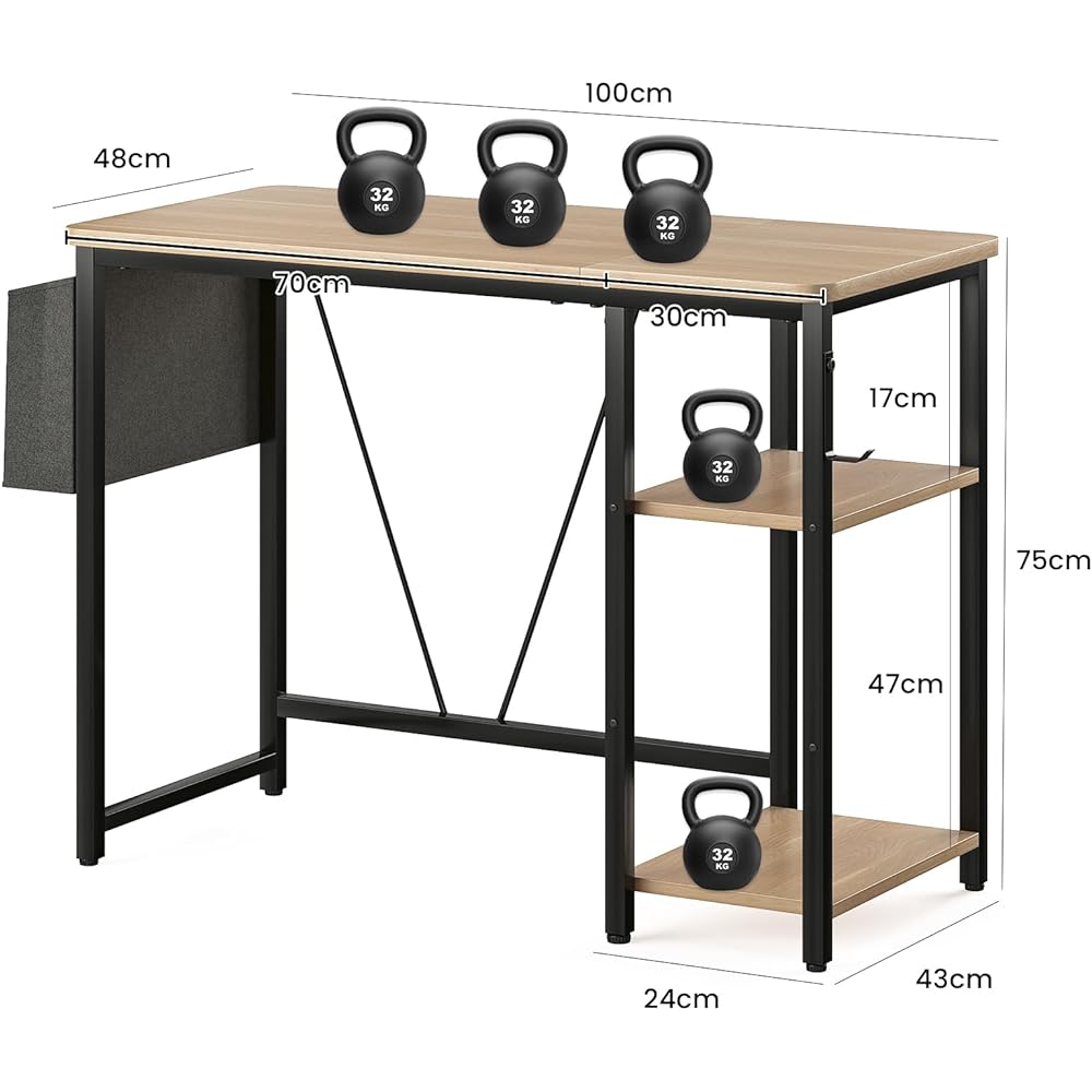 Sunon Gaming Desk, Computer Desk, Width 100cm x Depth 48cm, Desk, PC Desk, Study Desk, Study Desk, Office Desk, Living Alone, Working from Home