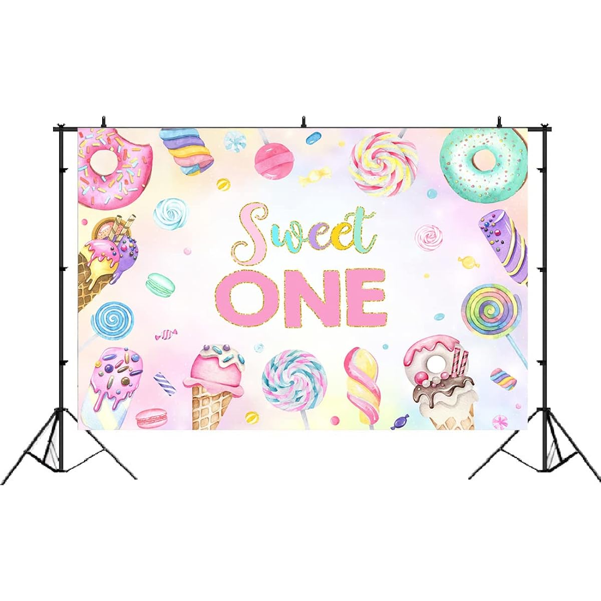 Lofaris Donut Sweet One Backdrop Birthday Party Girls Pink Sweet Candy First Birthday Backdrop Happy 1st Birthday Backdrop Cake Table Banner 5x3ft