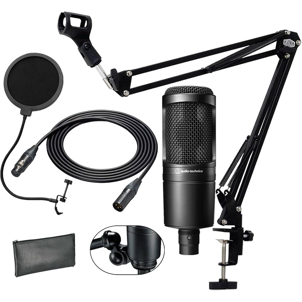 AT2020 Condenser Microphone BX9 Starting Set -3m Genuine High-End Microphone Cable, Pop Blocker, Arm Stand Included-