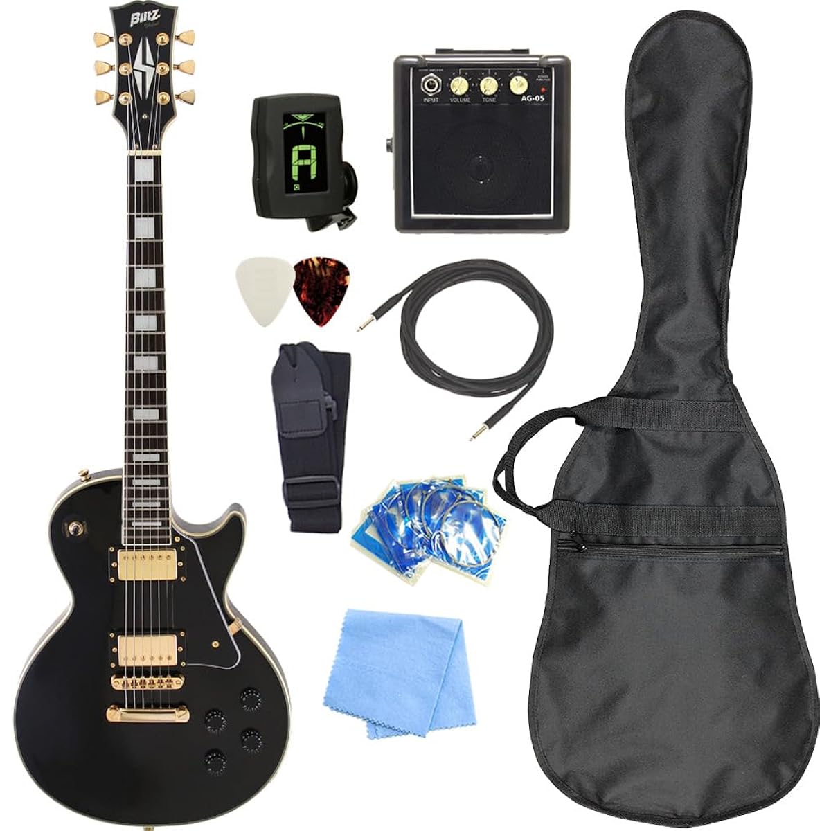 Electric guitar beginner set with mini amp 9-piece set Blitz BLP-CST BK Les Paul Custom type [98765]