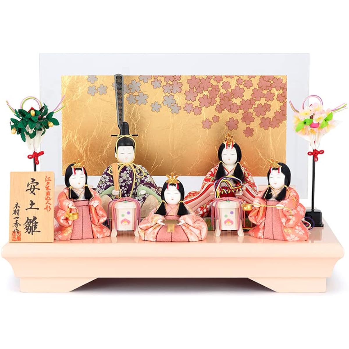 Hina Doll Ichihide Woodgrain Plump Flat Decoration Five-Person Decoration Ichihide Azuchi Hina No. 11 h243-is-019
