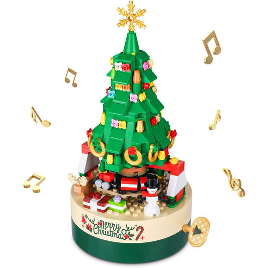 AOKESI Christmas Tree Building Kit for Kids & Family - Christmas Building Bricks Music Box Creative Christmas Building Gift Toys for Boys & Girls and Adults(373 Pieces)