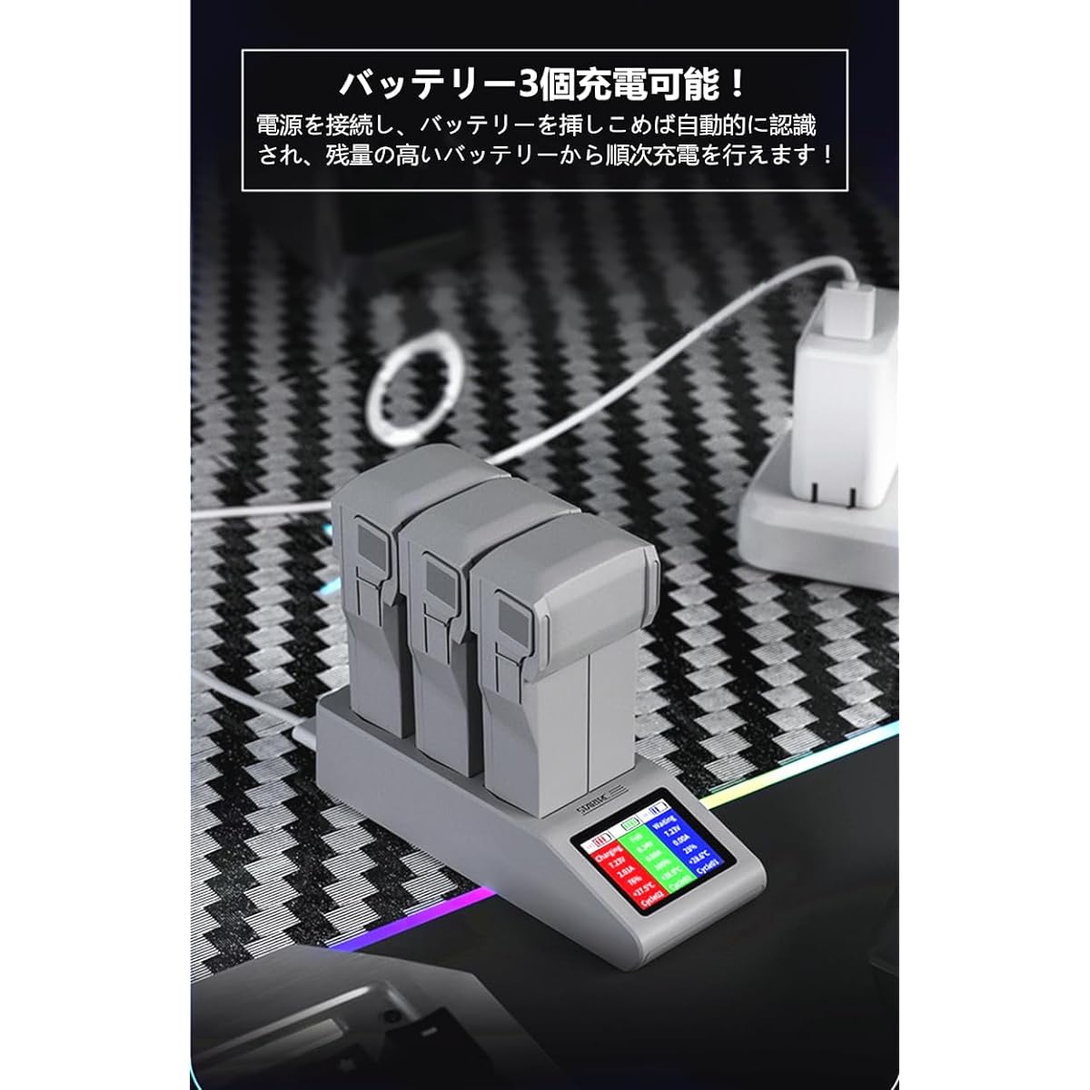 SHEAWA Charger for DJI Mini4 Pro, Charges 3 Batteries, Fast Charging, LCD Display, Charging Information Display, Mini3 Pro Charger, Accessories