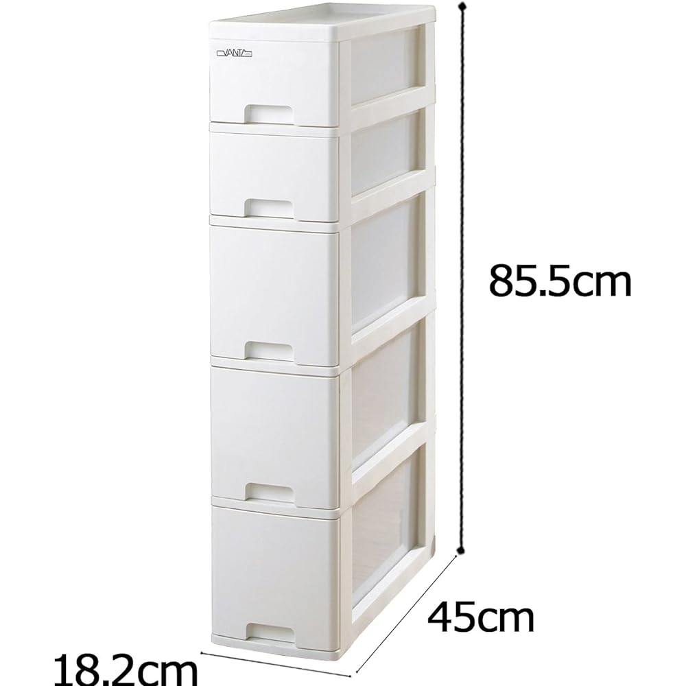 Sanko Plastic Gap Storage Box Vantes Rim 5 Tiers Width 18.2 x Depth 45 x Height 85.5cm White