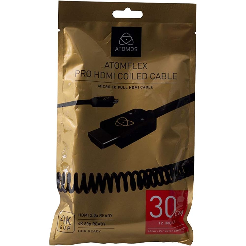 ATOMOS ATOMFLEX PRO HDMI COILED CABLE (Micro to Full 30cm) HDMI2.0 compatible cable ATOM4K60C1