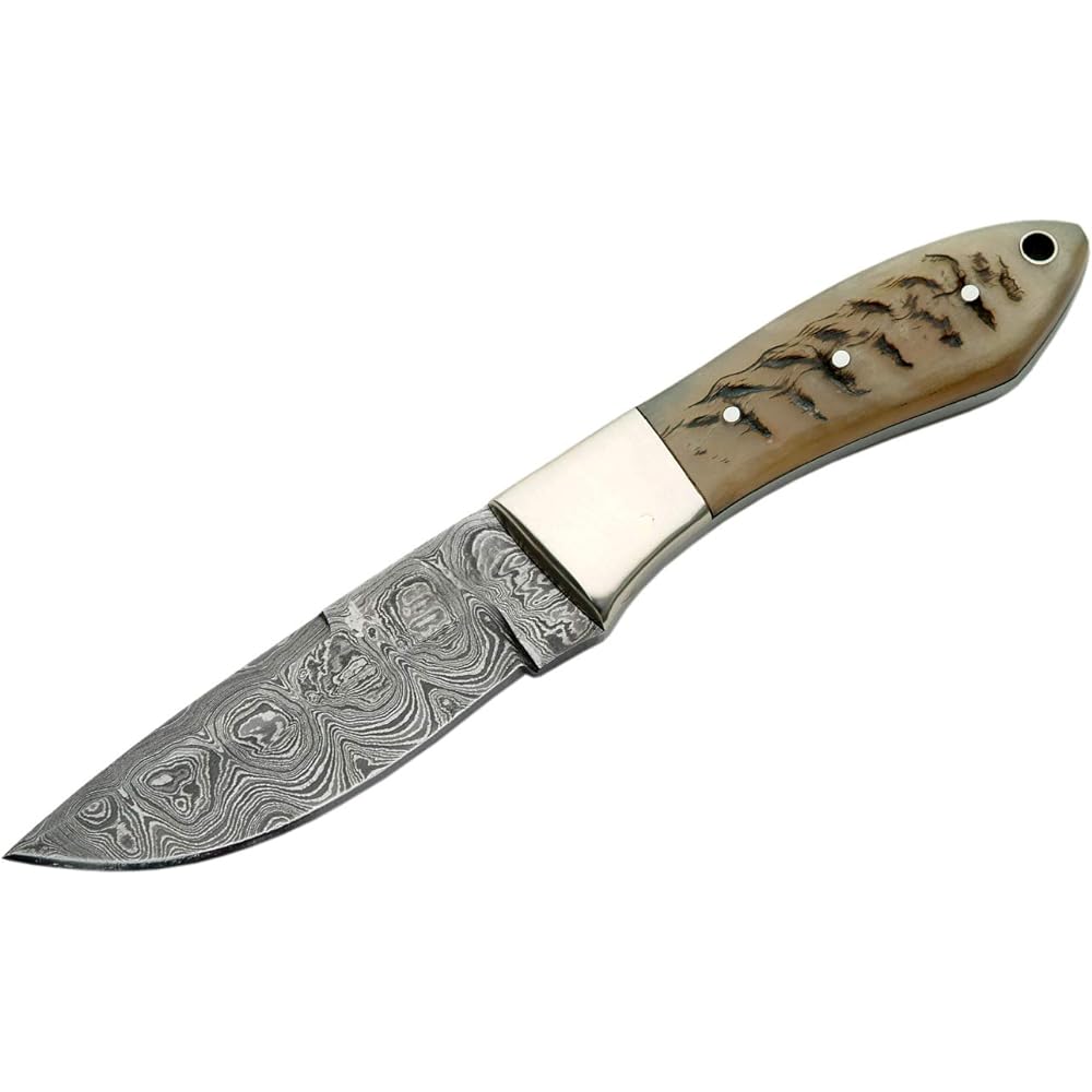 outdoor knife damascus stag