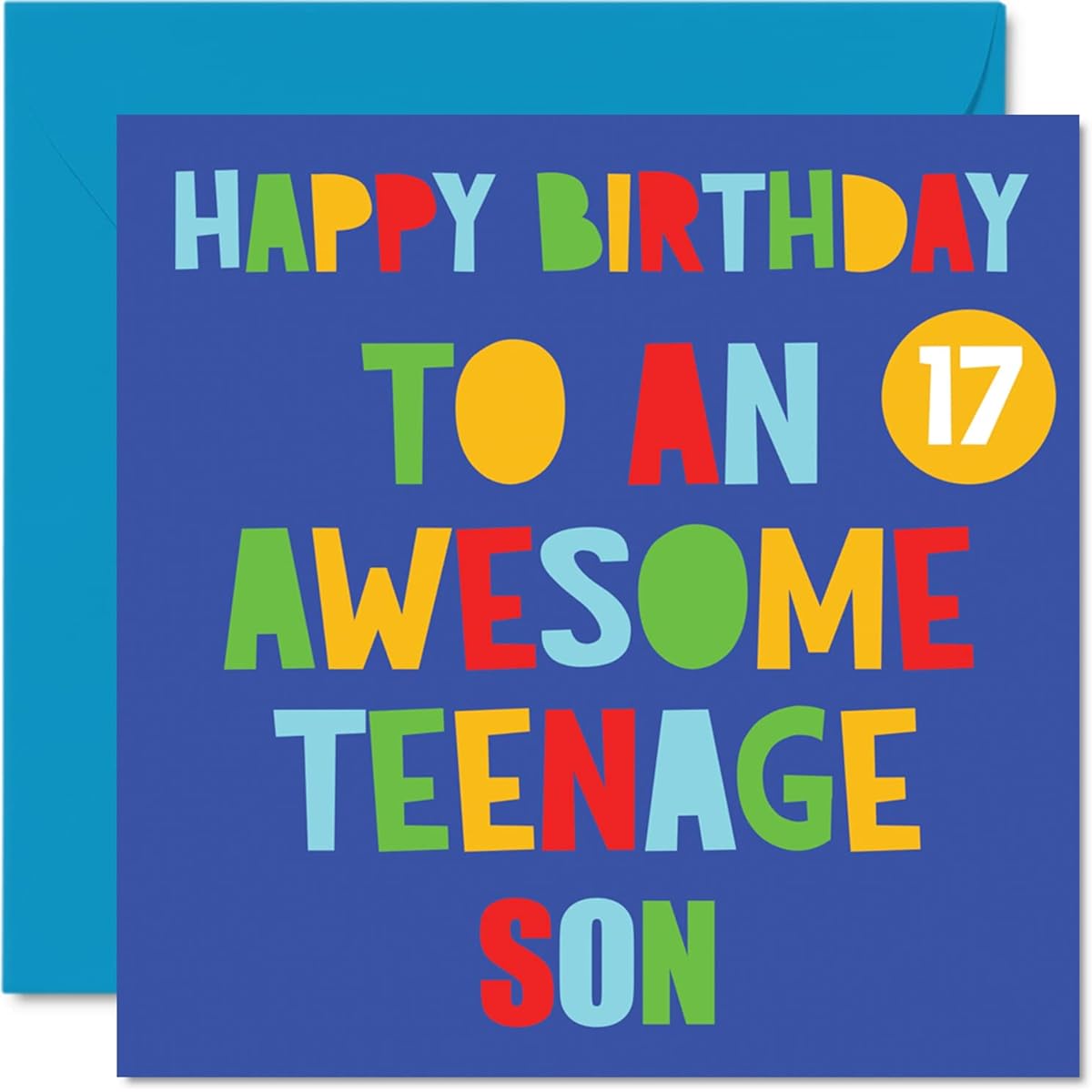 Fun 17th Birthday Card for Son - Awesome Teenage Son 17 Years Old - Happy 17th Birthday Card for Son from Mom or Dad, Son Birthday Gift, 5.7 x 5.7 Inch 17th Birthday Greeting Card Gift