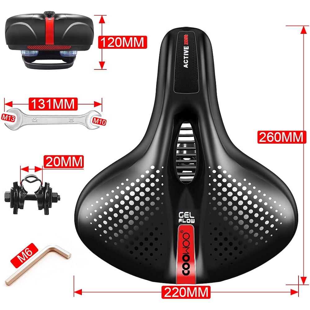 COOWOO Bicycle Saddle, Soft Saddle, Memory Foam Saddle, Super Thick, Doesn't Hurt Your Butt, Cushion, Shock Absorption, Breathable, Holes Included, Silica Gel Included, Road Bike/Mountain Bike/Cross Bike/Mom's Bike/Fitness Bike, Waterproof