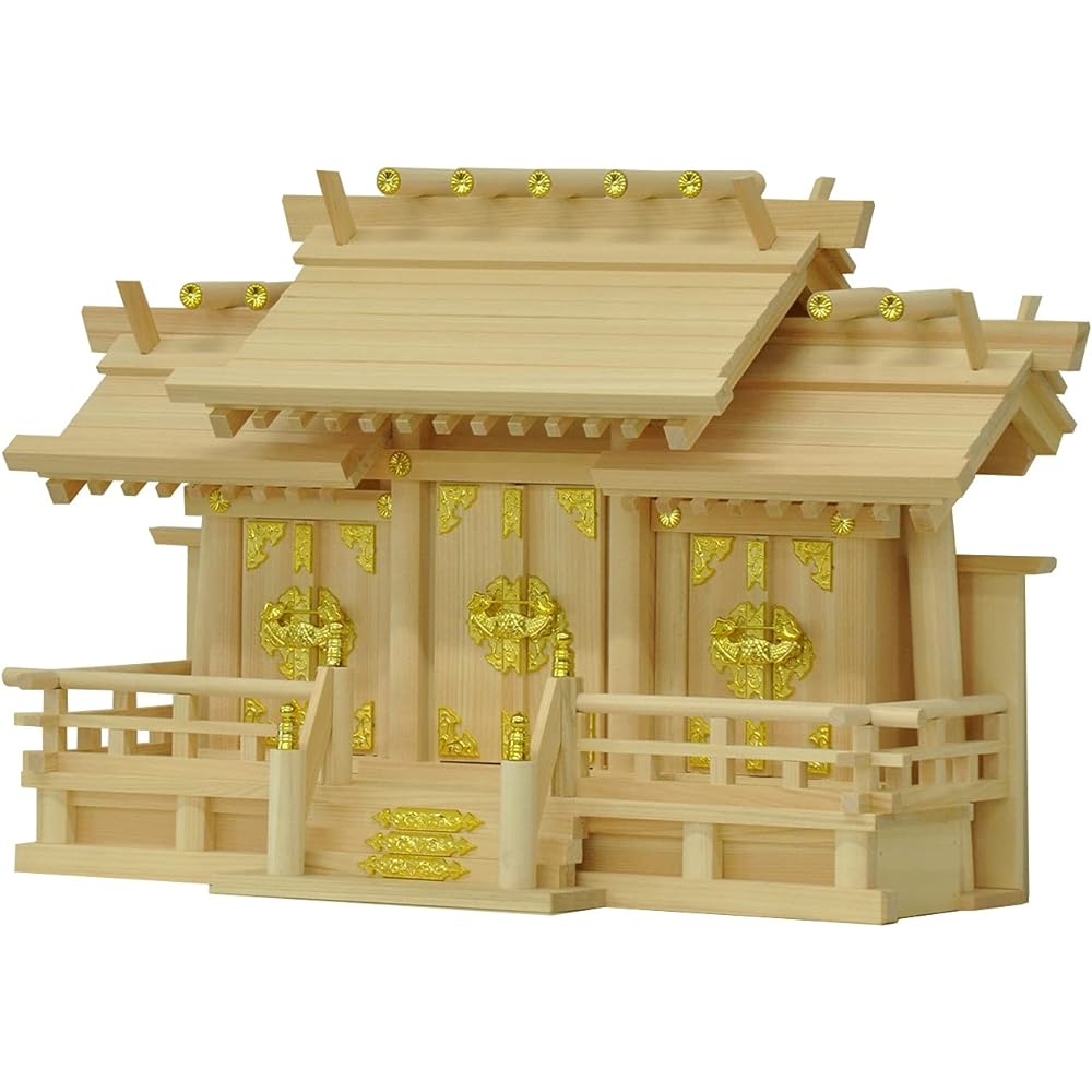 AIS (AIS) Shinto altar, made in Japan, three shrines with different roofs, medium Yukimura medium, bill insertion specification on the back