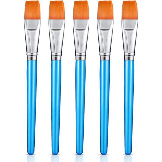 Flat Paint Brushes Watercolor Acrylic Paint Brushes Synthetic Nylon Hair Paint Brushes 1 Inch Artist Painting Brushes for Detail Painting Oil Watercolor Fine Art Painting for Kids (Sky Blue, 5 Pieces)