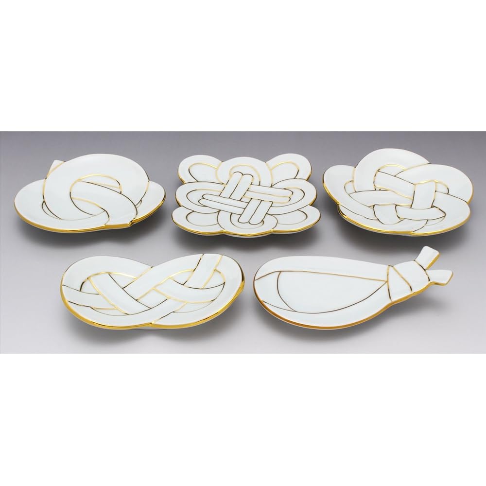 24to3 Nishitomi Ceramics Arita Ware Plate Set Takiyo Kiln Knotted Small Plate Plate Dish 5 Patterns Gold Christmas Greeting Spring New Year Tableware Made in Japan