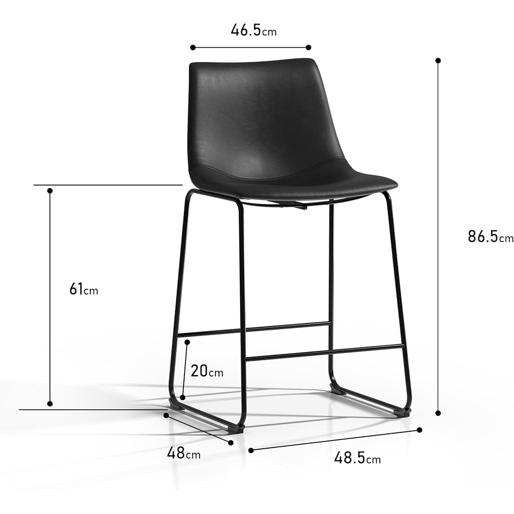 GOQRAQ Counter Chair Set of 2 Crazy Horse Leather Vintage Feel Comfortable Chair with Backrest Steel Legs Foot Rest (Counter Chair, Sand)