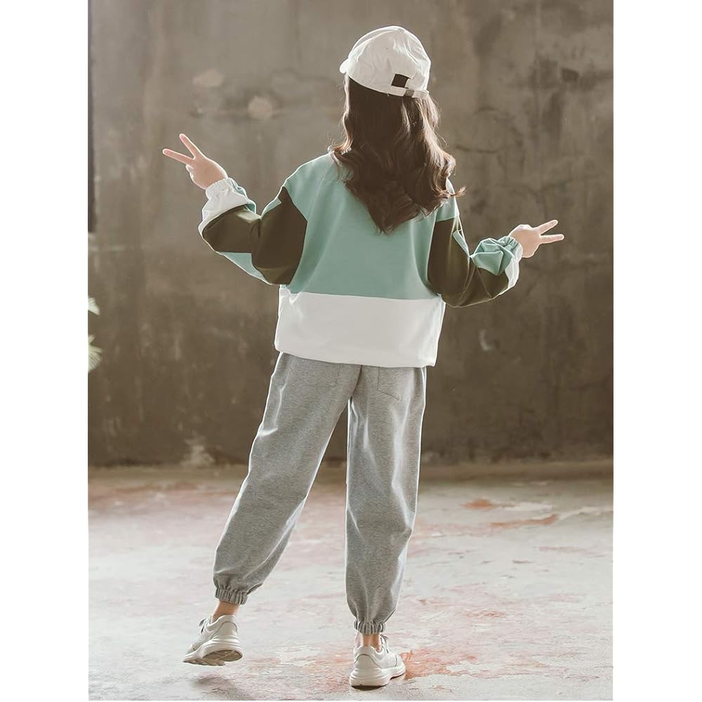 [ANGELCITY] Jersey Children's Clothing Girls Sweatshirts Long Sleeve Top and Bottom Set 2 Piece Set Simple Athletic Wear Korean Style Stylish Outerwear Spring Autumn Casual HIPHOP Dance Costume L01