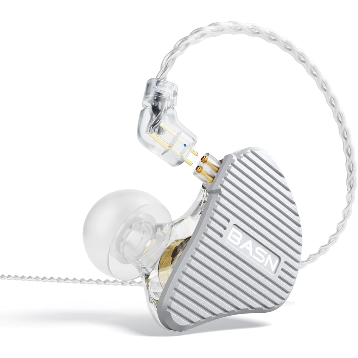 BASN Mix-PD In-Ear Monitors with 1 Planar Driver + 1 Dynamic Driver Dual Driver Hi-fi IEM Earphones CNC Machined Metal Cover Wired 0.78mm 2 Pin Detachable Cable for Musicians Silver