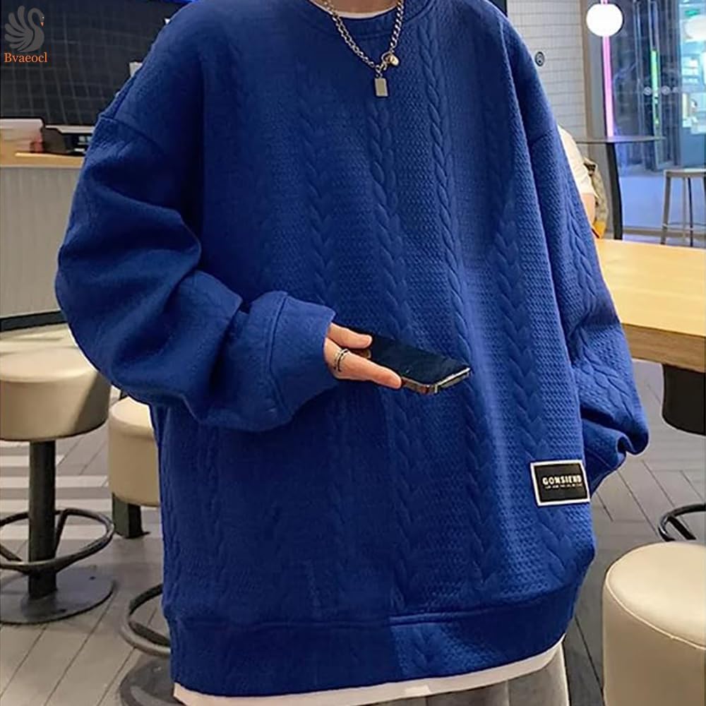 Bvaeocl Men's Hoodie Sweatshirt Long Sleeve Round Collar T-Shirt Pullover Casual Comfortable Loose Large Size Fashion Spring Autumn Winter BV83
