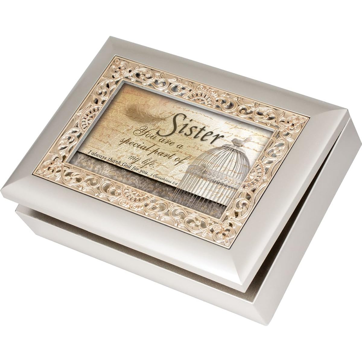 Cottage Garden Sister You are a Special Part of Life Silver Tone Gold Inlay Jewelry Music Box Plays with Splendid Elegance