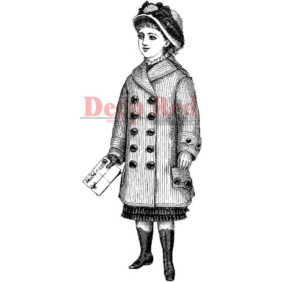 Deep Red Cling Stamp Vintage Winter Girl
