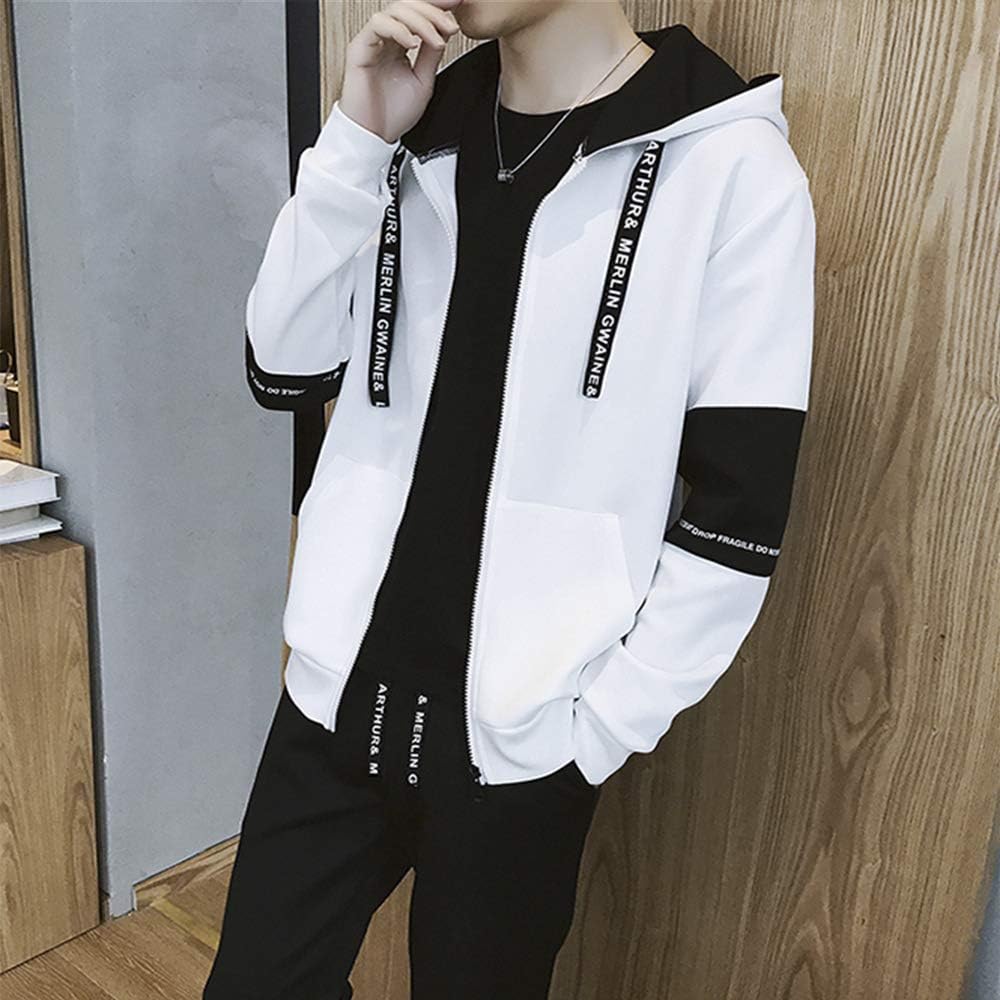 [foveitaa] Men's Jersey Top and Bottom Sweatshirt Top and Bottom Set, Large Size, Autumn Clothes, Spring Clothes, Loose, Cool, Zip Parka with Pocket, Hooded, Long Sleeve Jersey, Sportswear Setup