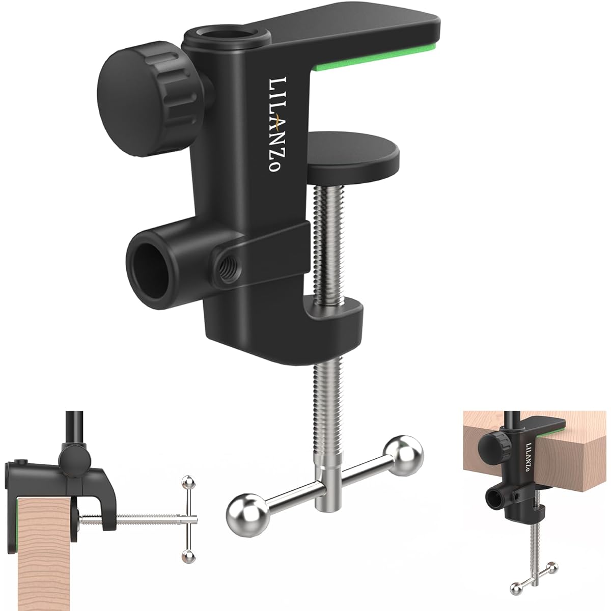LILANZo 2-in-1 Table Mount Clamp Heavy Duty Metal Microphone Clamp Holder for Microphone Suspension Boom Scissor Arm Stand Holder & Overhead Phone Mount Stand Compatible with Thickness up to 1.97"/5cm