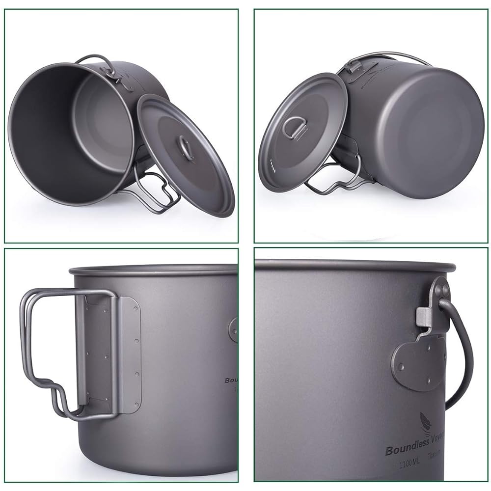 Titanium Single Mug Mug 500ml 900ml 1100ml 1250ml (with lid) Folding Handle Open Fire Ultra Light Outdoor Camping Titanium Mug (Hanging Cup 1100ml)