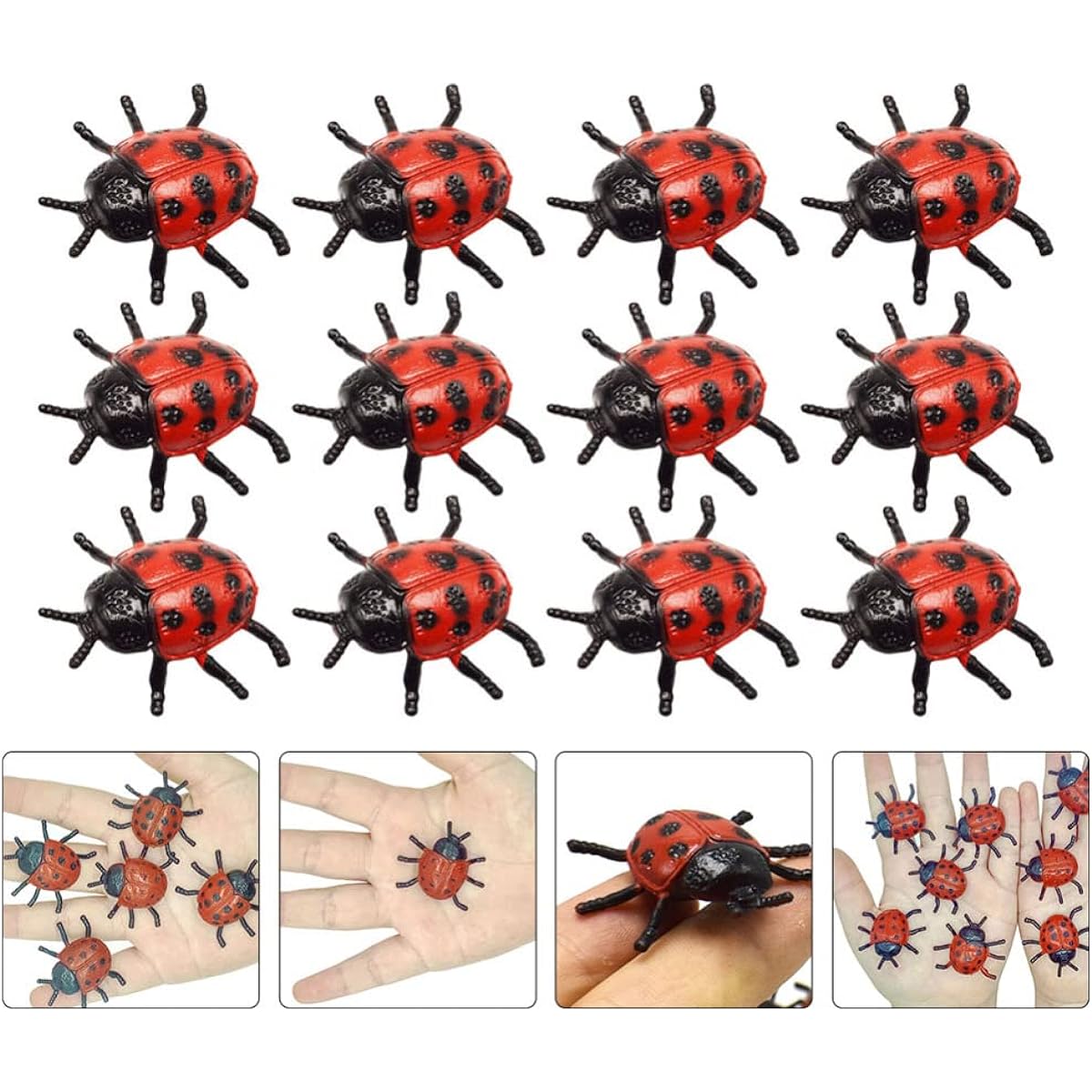 NUOBESTY 30 Pieces Fake Ladybug Figurines Realistic Ladybug Model Halloween Tricky Prank Props Party Favors for Kids