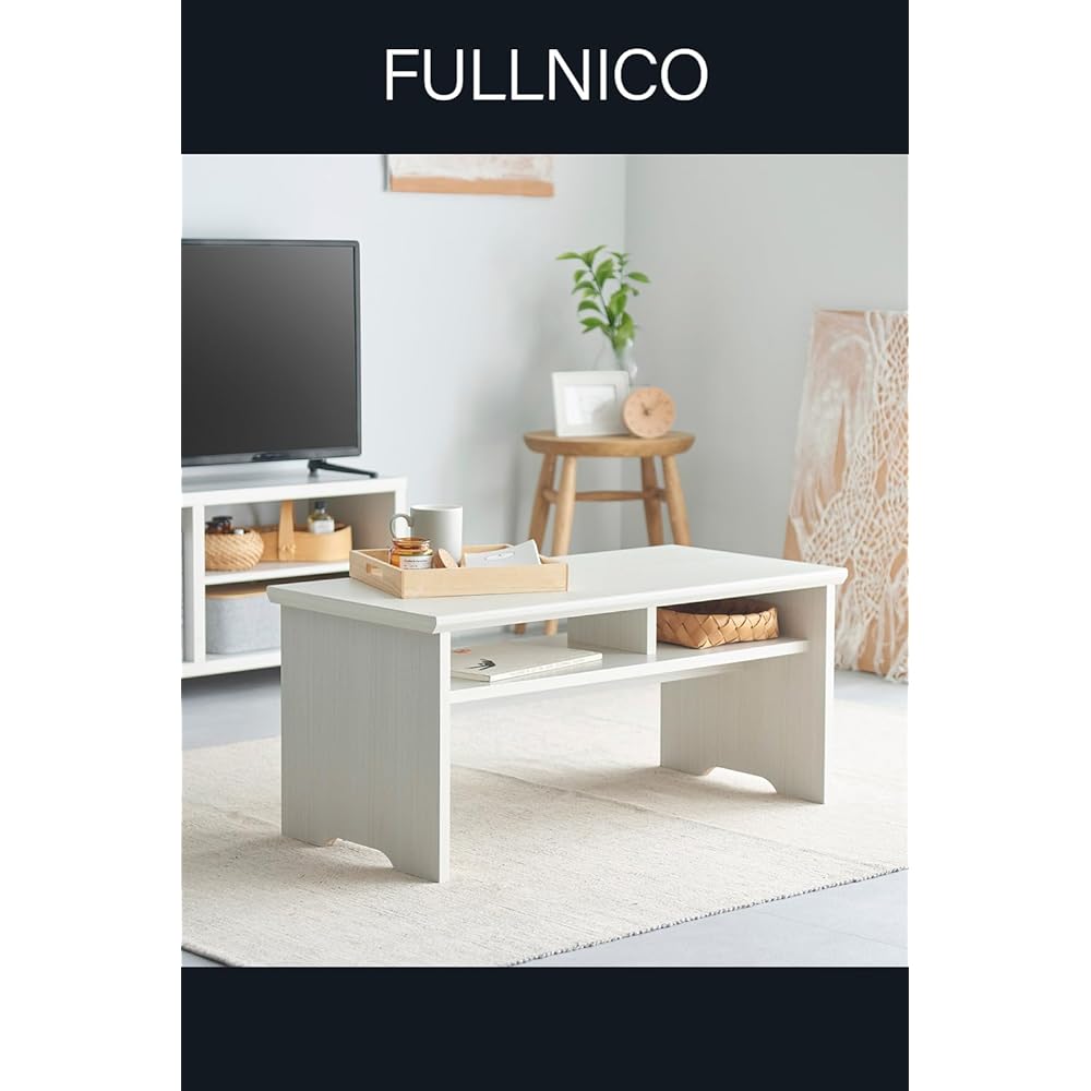 Shirai Sangyo Low Table Desk with Storage Wooden Compact size with a width of about 80cm perfect for a room where you live alone White White Wood Grain Basic Design Width 80.2 x Depth 39.6 x Height 36.5cm FUL-8040T WH Furnico