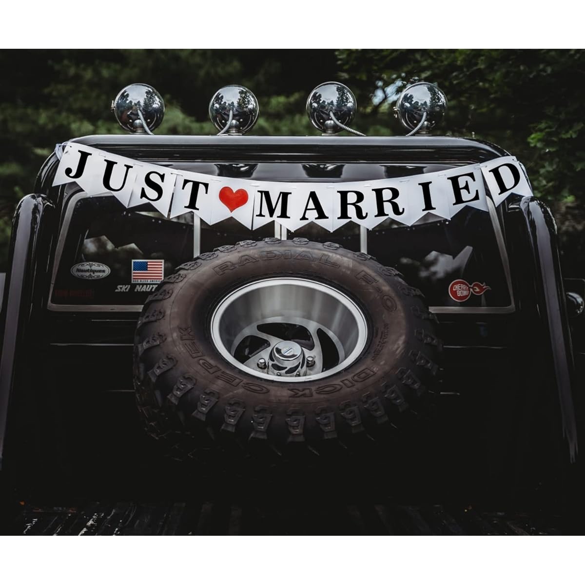 FCDECOR Just Married Banner Wedding Reception Car Wall Decor Bunting Photo Booth Props Sign Garland Bridal Shower Rustic Wedding Decorations for Reception White