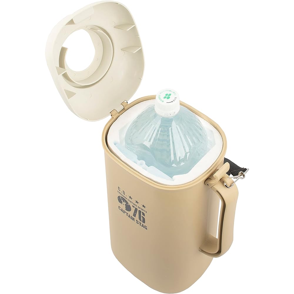 CAPTAIN STAG PET Bottle Holder PET Bottle Cooler for 2L with Ice Pack, 3 Cups, Shoulder Belt, Dark Green/Beige/Purple UE-2038 / UE-2039 / M-8904