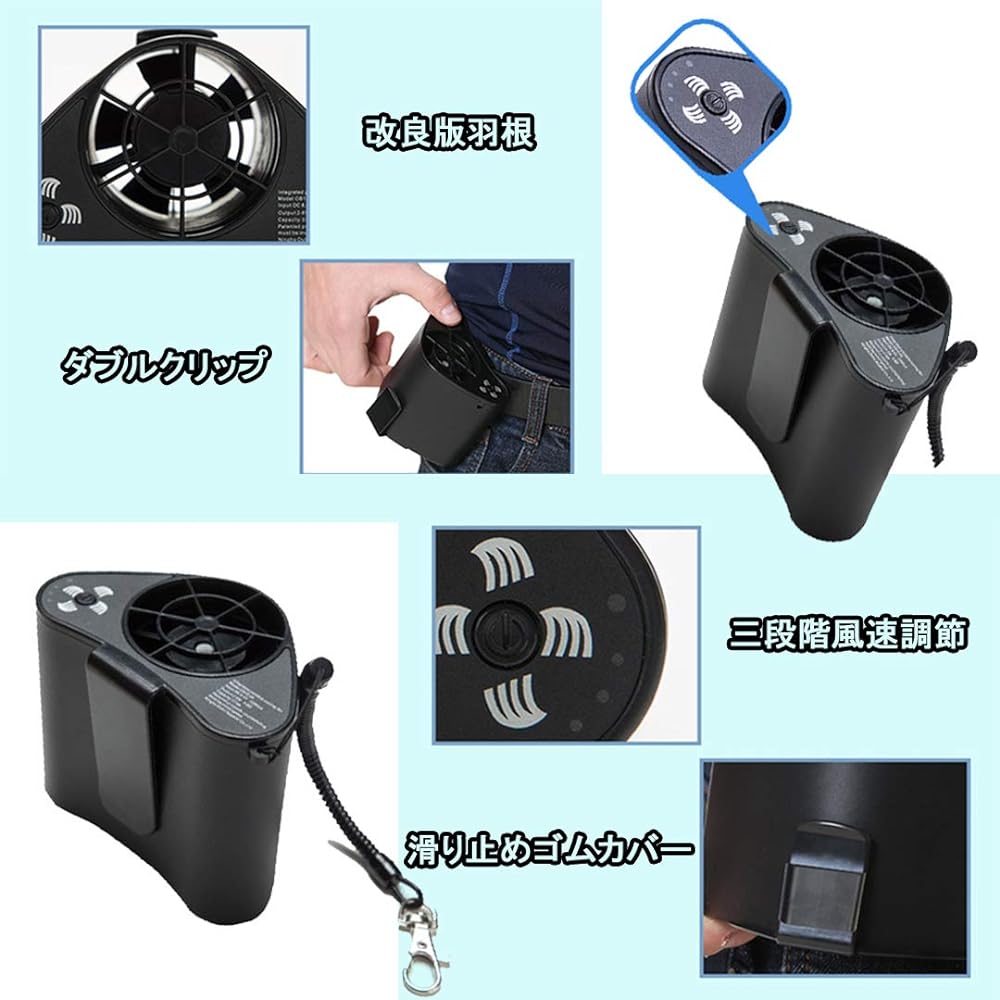 SEECORE Rechargeable Belt Fan, Super Strong Wind, Black, Portable Fan, Built-in 10000mAh Battery & Sitting Fan, Emphasizes Lightness, Work Clothes Fan, Heat Stroke Prevention