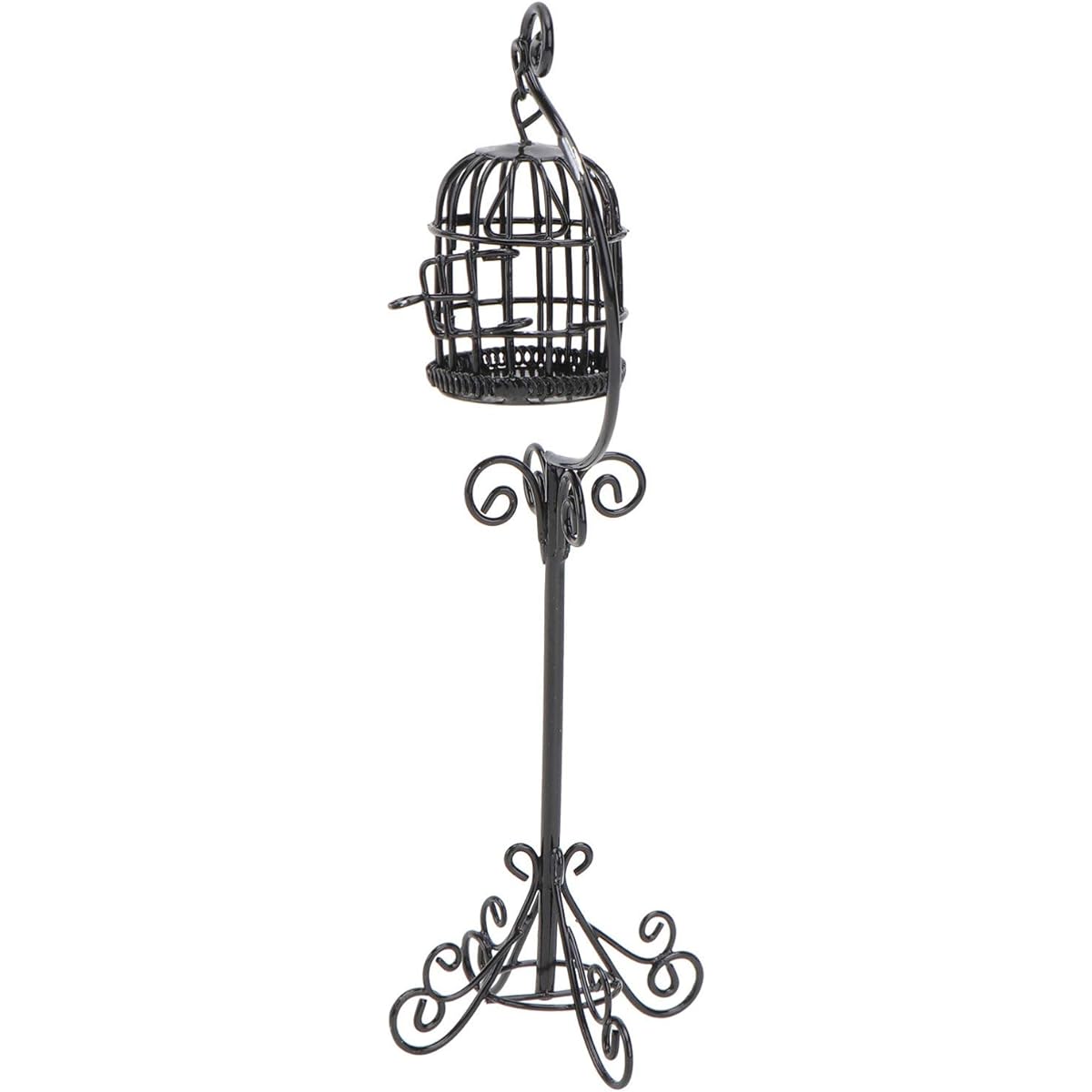 TOYANDONA Dollhouse Miniature Birdcage 1:12 Metal Birdcage Floor Stand Pretend Play Toy House Playset Fairy Garden Small Dollhouse Decor Black