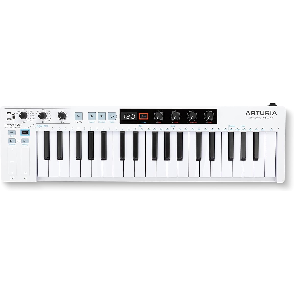 Arturia KeyStep 37 Controller & Sequencer 37-Key MIDI Controller with Polyphonic Step Sequencing, Chord/Arpeggiator Modes, Capacitive Pitch/Mod Strips, CV/Gate, 5-Pin, MIDI, USB