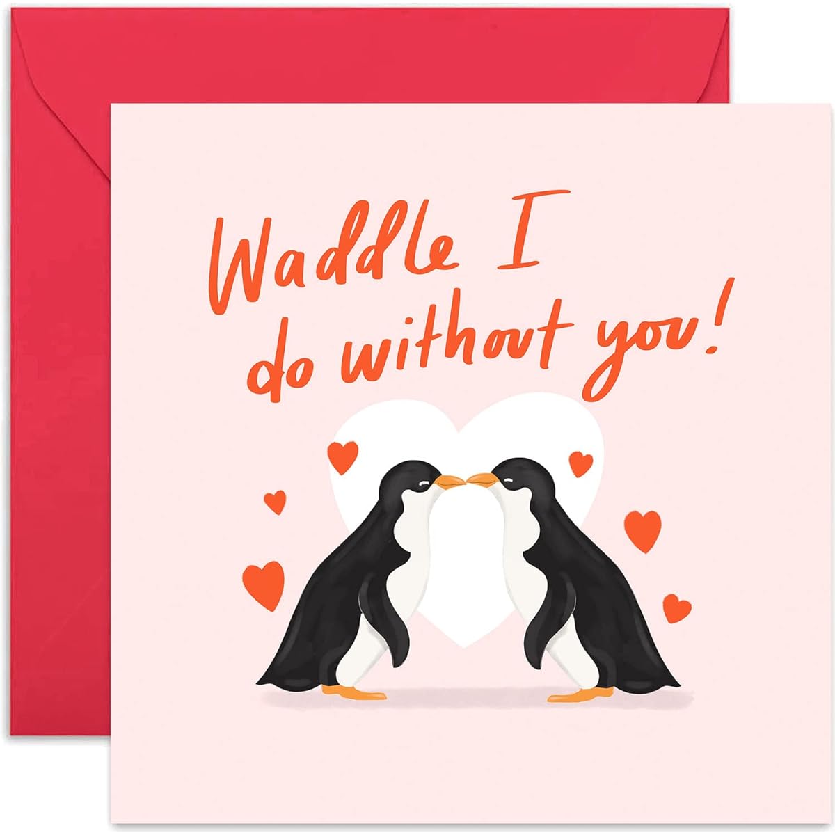 Old English Co. Waddle I Do Without You Cute Penguin Card - Romantic Anniversary Couples Greeting Card for Him and Her | Valentine's Day Gold Foil Detail | Blank Inside & Envelope Included