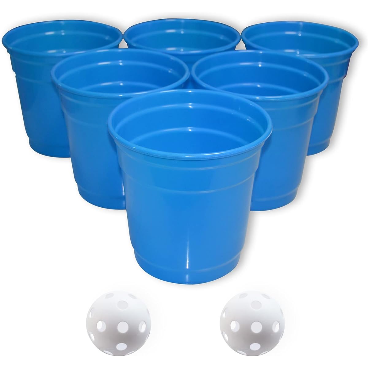 Foreverkeyu Large Giant Yard Pong Outdoor Game Set with 6 Buckets, 9 Inch, 2 Balls, 1 Mesh Bag, Bucket Tospon Set, Cup Pong Toss Game for Family/Party/Wedding/Event/Camping/Lawn/Indoor/Outdoor