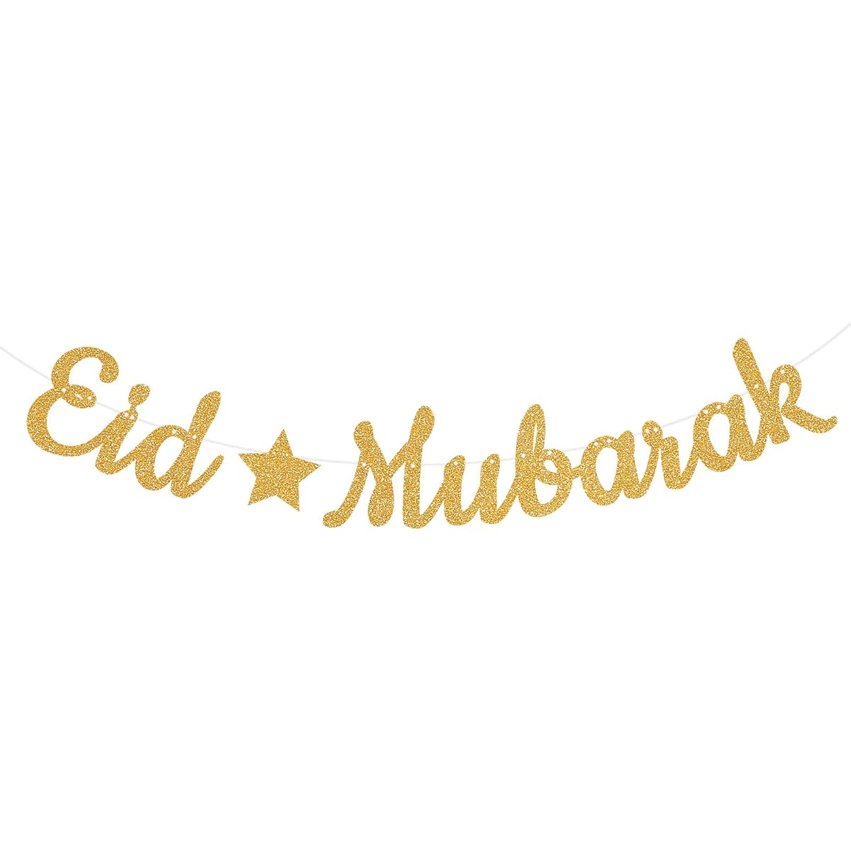 Eid Mubarak Banner Ramadan Mubarak Decoration Gold Glitter Islamic Eid Mubarak Festival Garland Decoration (Gold)