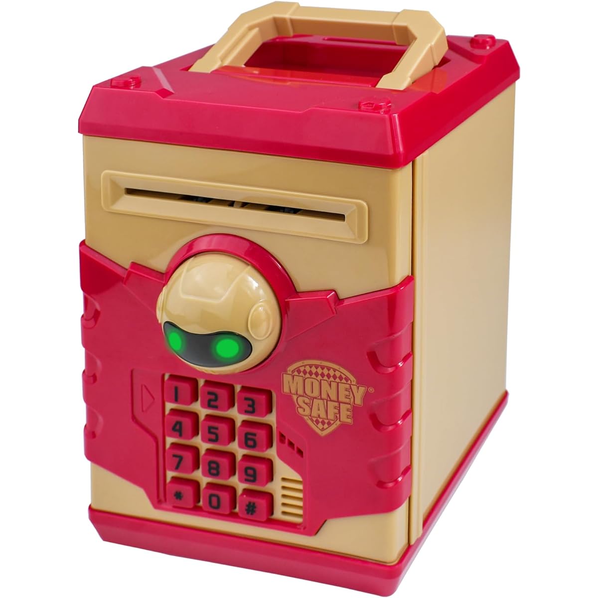 HUSAN Kids Piggy Bank Electronic Password Code Money Bank ATM Bank Box Coin Bank for Kids Boys Girls (Khaki Red)